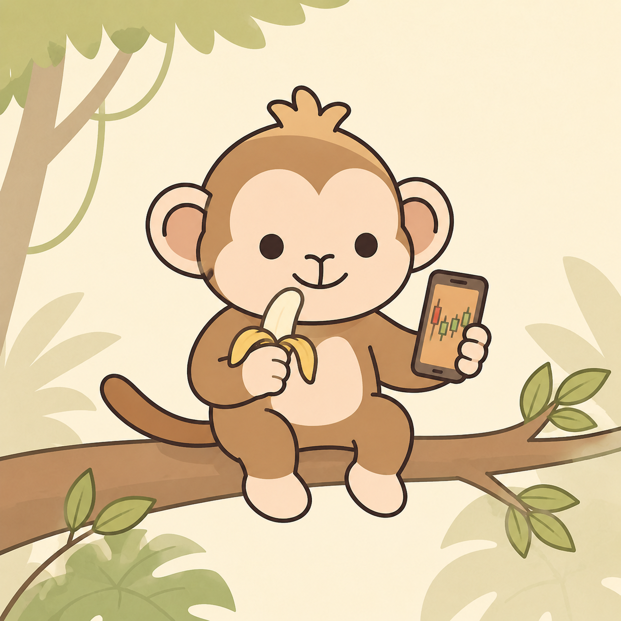 MONFONE checking his phone on a branch