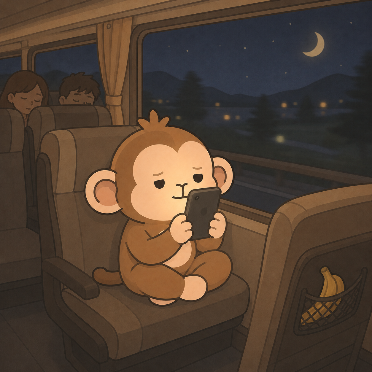 MONFONE riding a bus at night