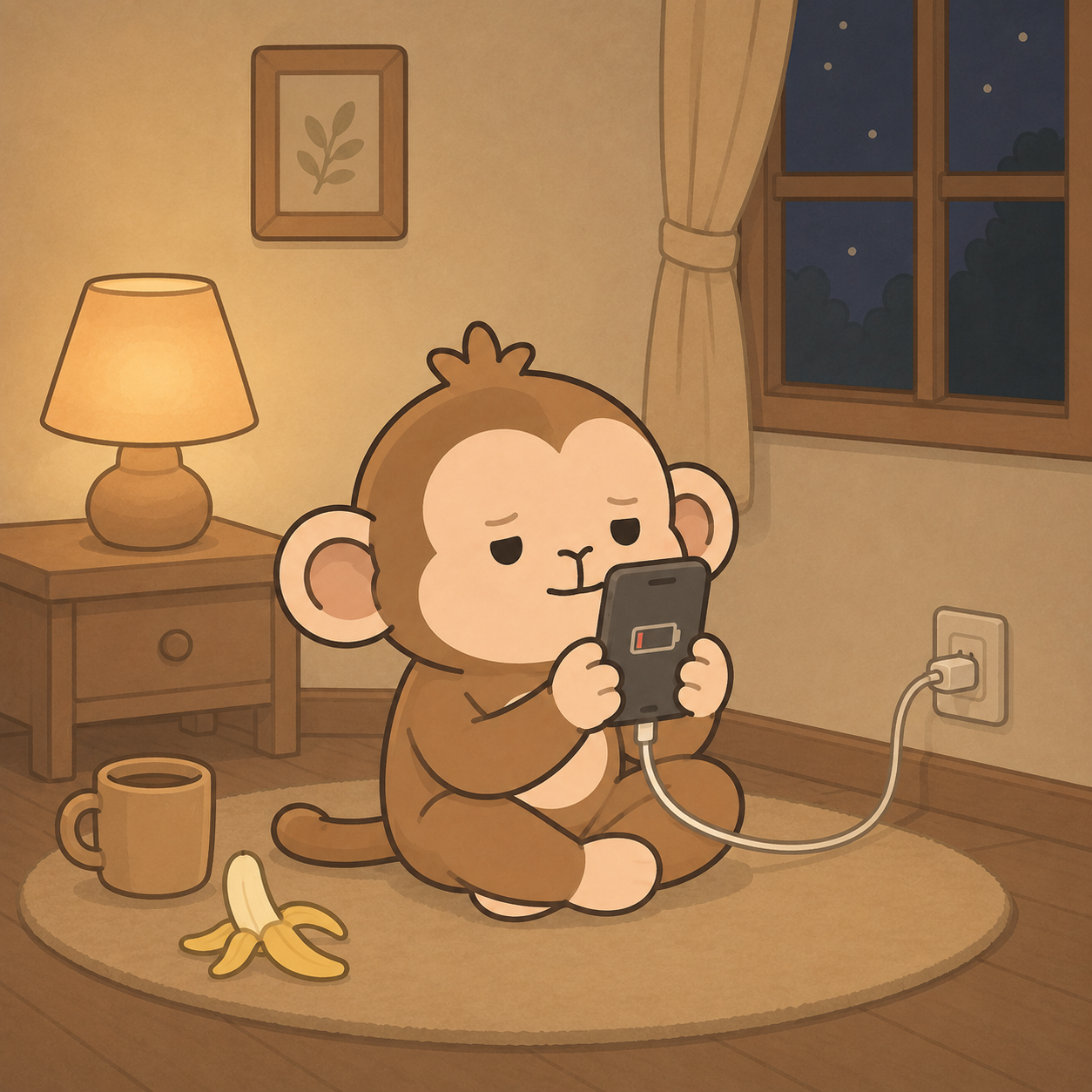MONFONE charging his phone at night